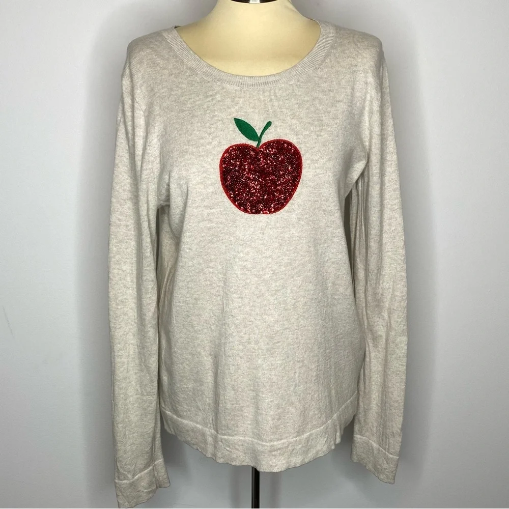 J. Crew Red Sequin Apple Teddie Crew Neck Sweater